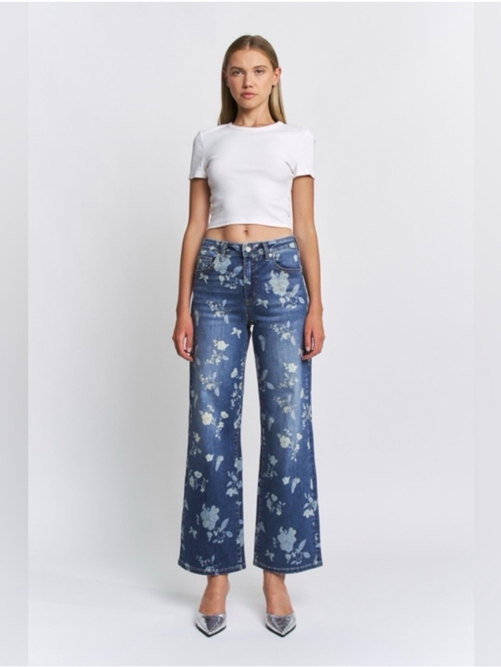 Mica Floral Print Wide-Leg Jeans